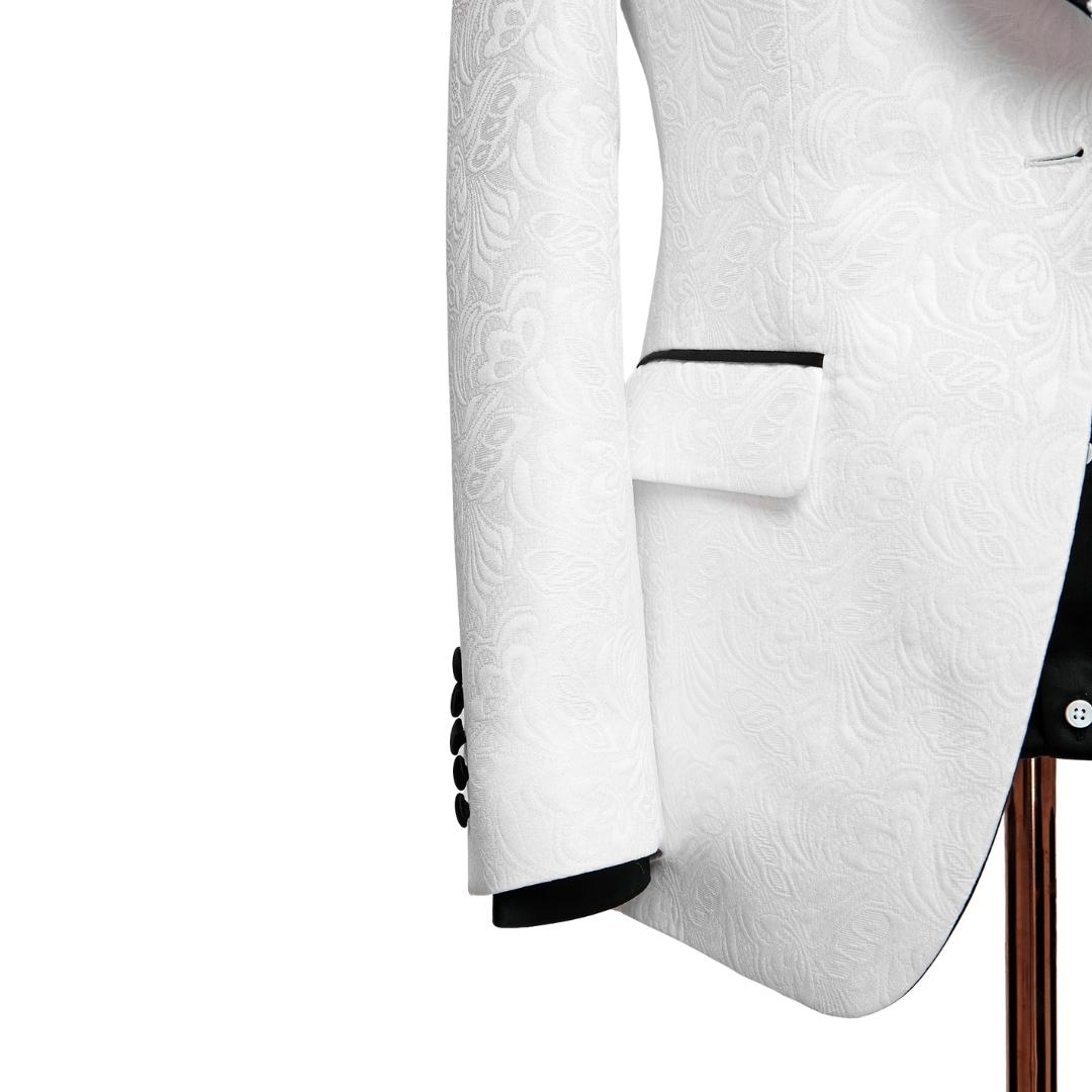 White Jacquard Two Piece Shawl Lapel Wedding Suit