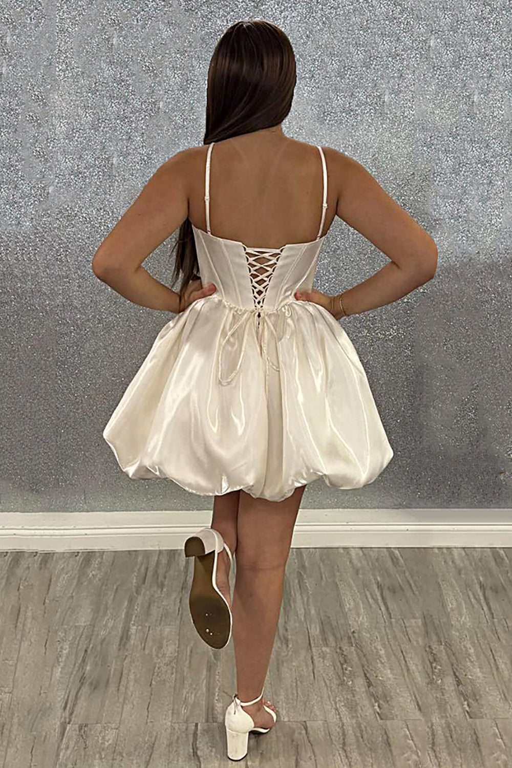 White Satin A Line Homecoming Dresses Short Corset Cocktail Dresses