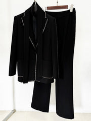 White Scarf Peak Lapel 2-Piece Suit For Women