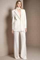 White Scarf Peak Lapel 2-Piece Suit For Women