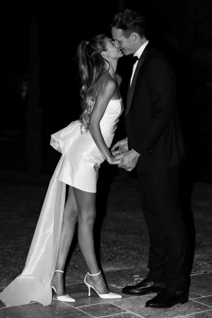 Dressystars Women White Strapless Bodycon Mini Wedding Dress