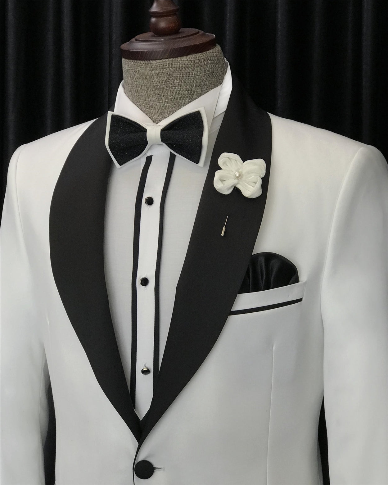 White Three Piece Slim Fit Groom Suit