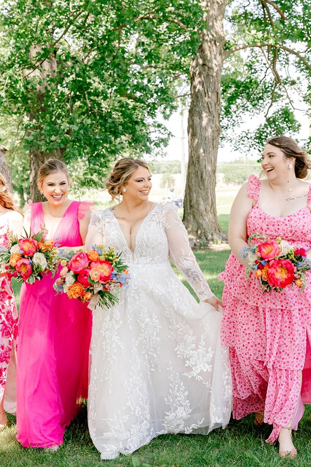 White Wedding Dress A Line V Neck Long Sleeves Lace Chapel Train Bridal Gown With Appliques