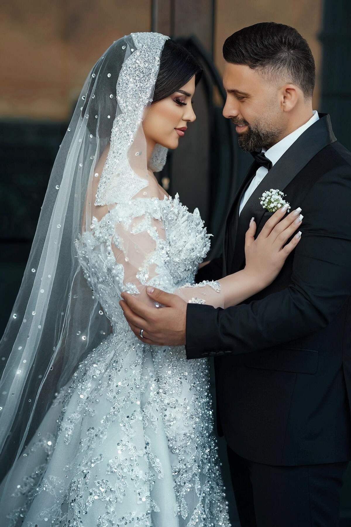 White Wedding Dress Mermaid Off The Shoulder Strapless Beaded Long Sleeves Sequined Detachable Panel Train Long Tulle Bridal Gown With Pearls And Appliques