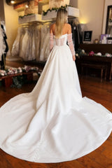 White Wedding Dress Strapless A Line Sleeveless Long Satin Split Front Bridal Gown With Ruffles