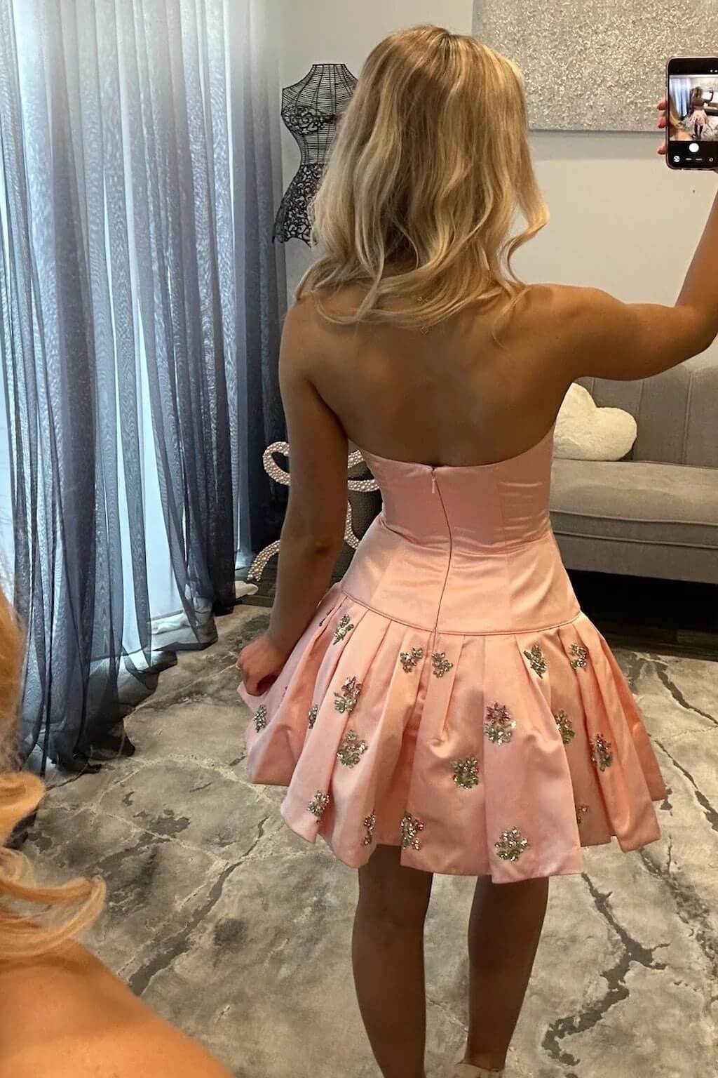 Dressystars Halter Pearl Beaded Tiered Homecoming Dresses Mini Cocktail Dresses