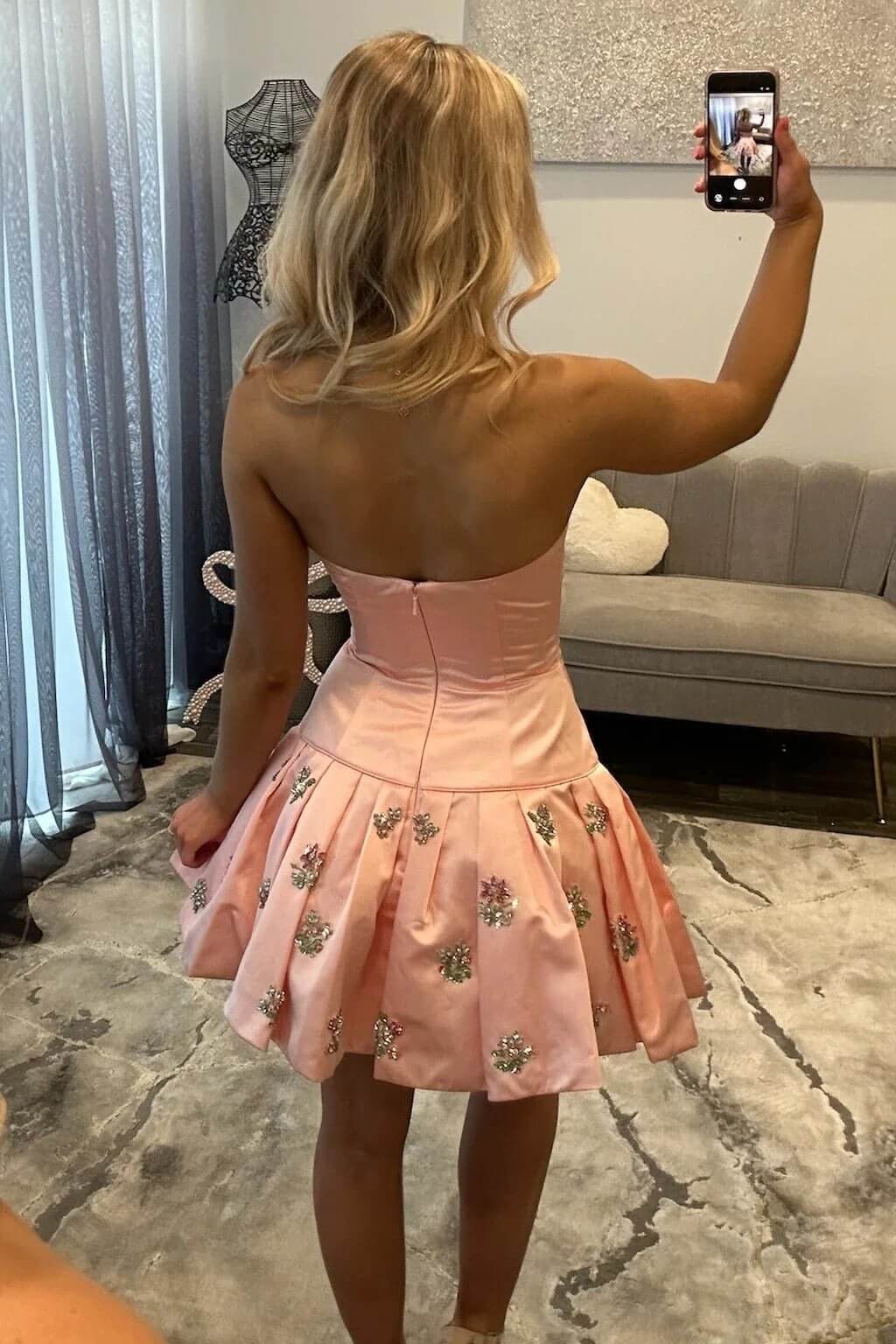 Dressystars Halter Pearl Beaded Tiered Homecoming Dresses Mini Cocktail Dresses