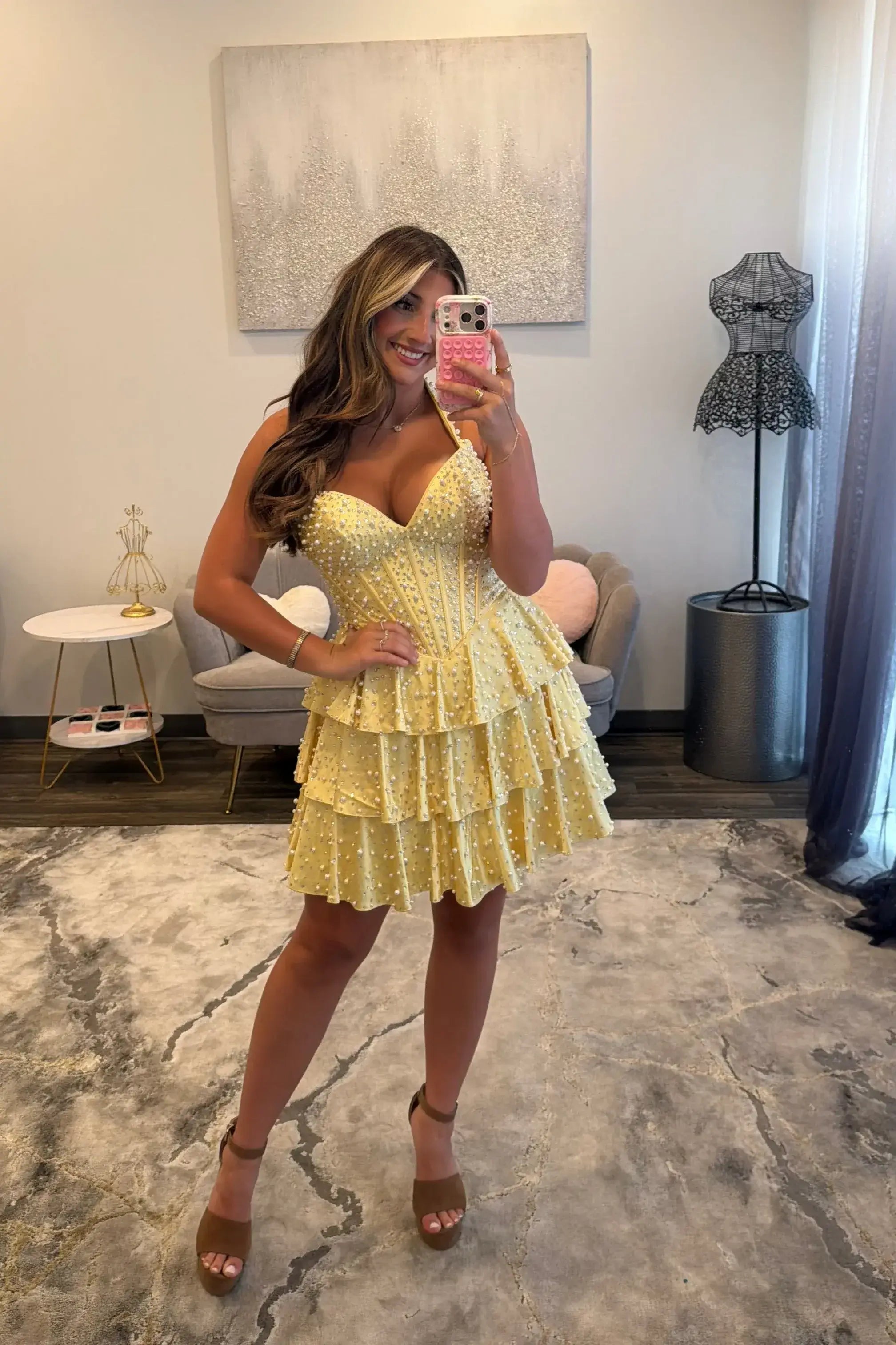 Dressystars Sweetheart Beaded Corset Satin Short Homecoming Dresses with Slit