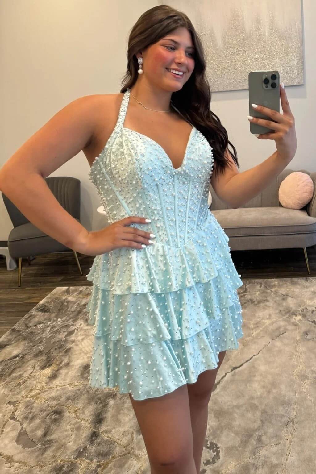 Dressystars Sweetheart Beaded Corset Satin Short Homecoming Dresses with Slit