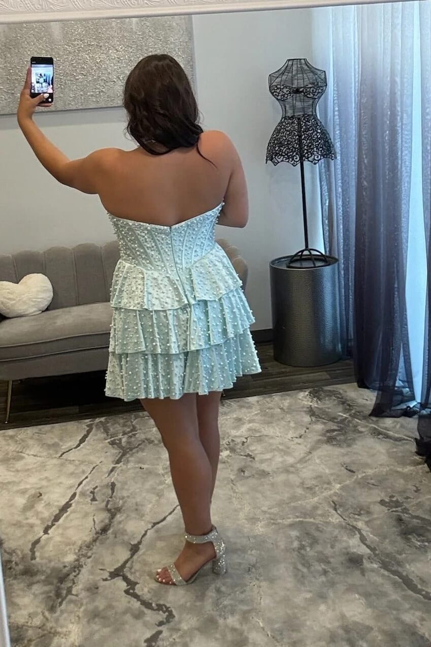 Dressystars Sweetheart Beaded Corset Satin Short Homecoming Dresses with Slit
