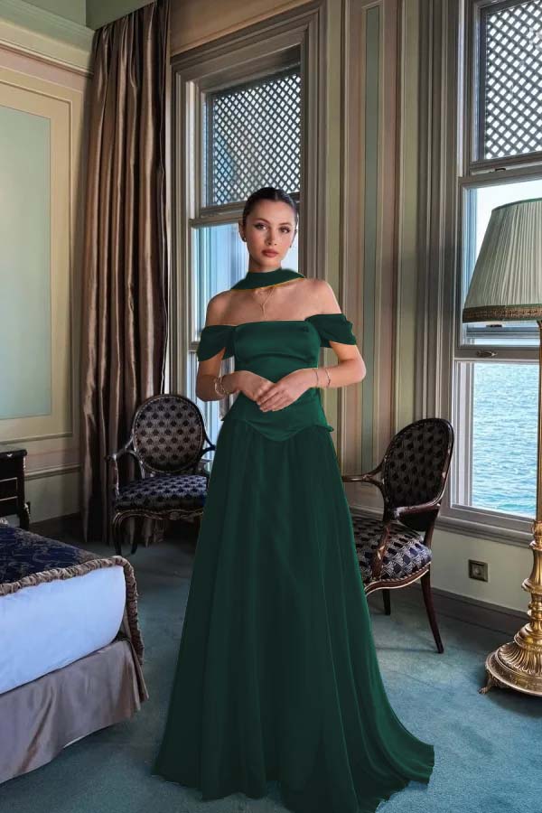 Yellow A Line Prom Dress Cap Sleeve Off the Shoulder Formal Dress