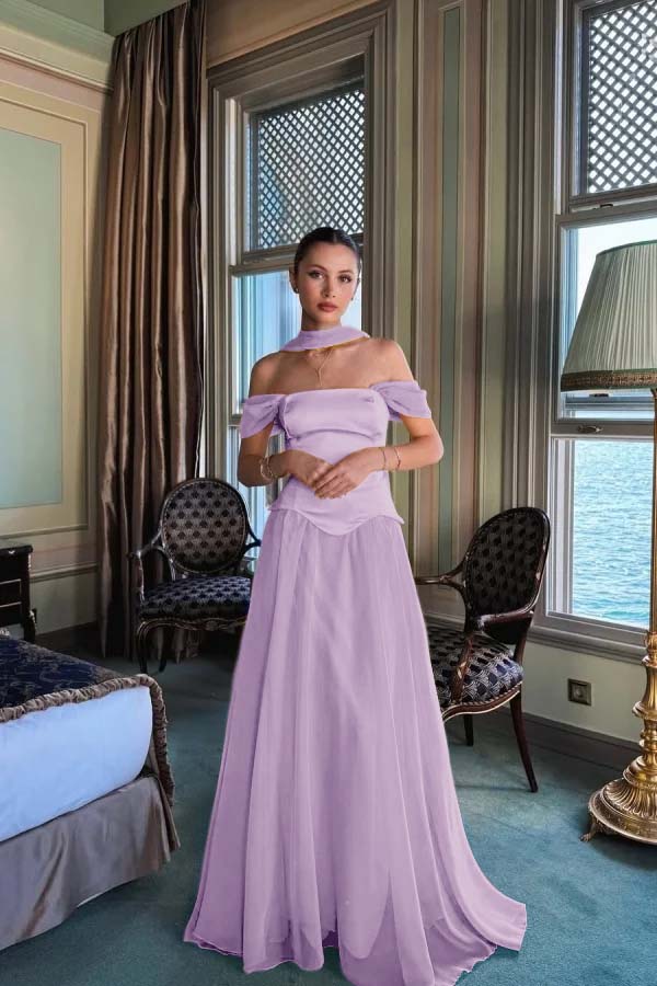 Yellow A Line Prom Dress Cap Sleeve Off the Shoulder Formal Dress