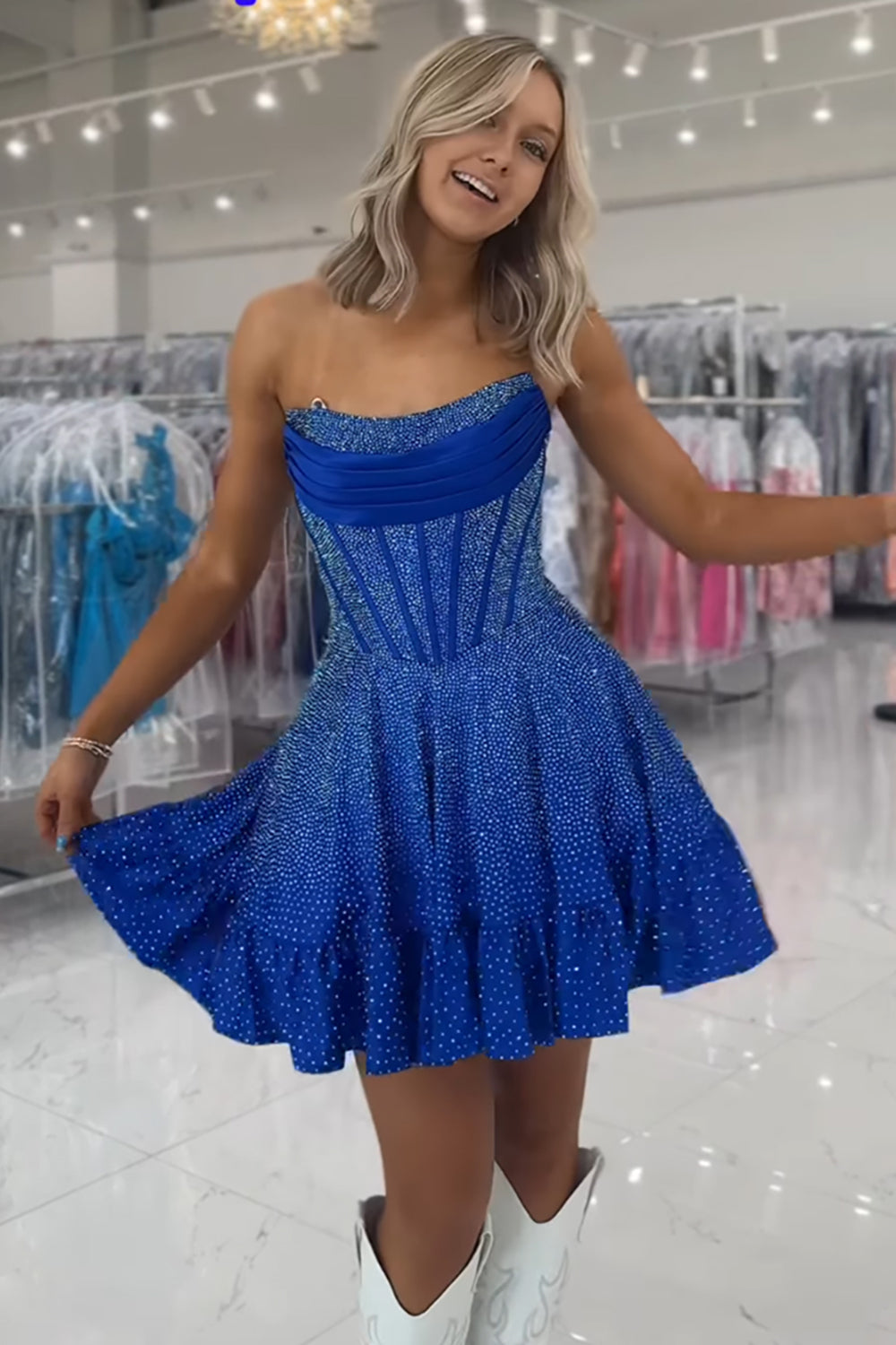 Yellow Beaded Homecoming Dresses Strapless Short Corset Cocktail Dresses