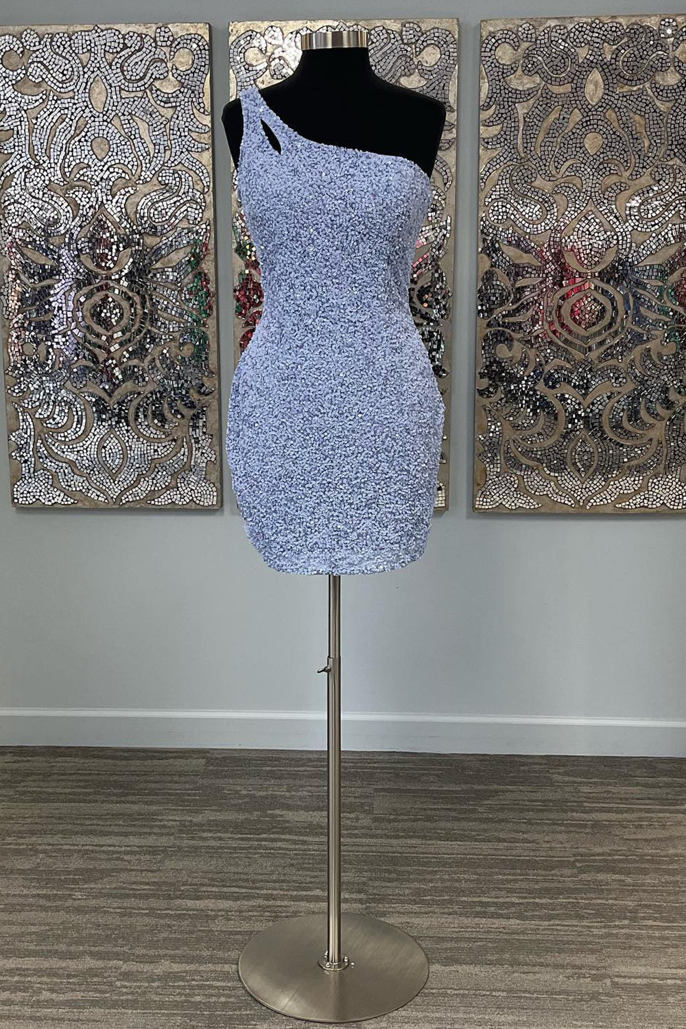 Yellow Homecoming Dresses Open Back One Shoulder Sequin Tight Cocktail Dresses