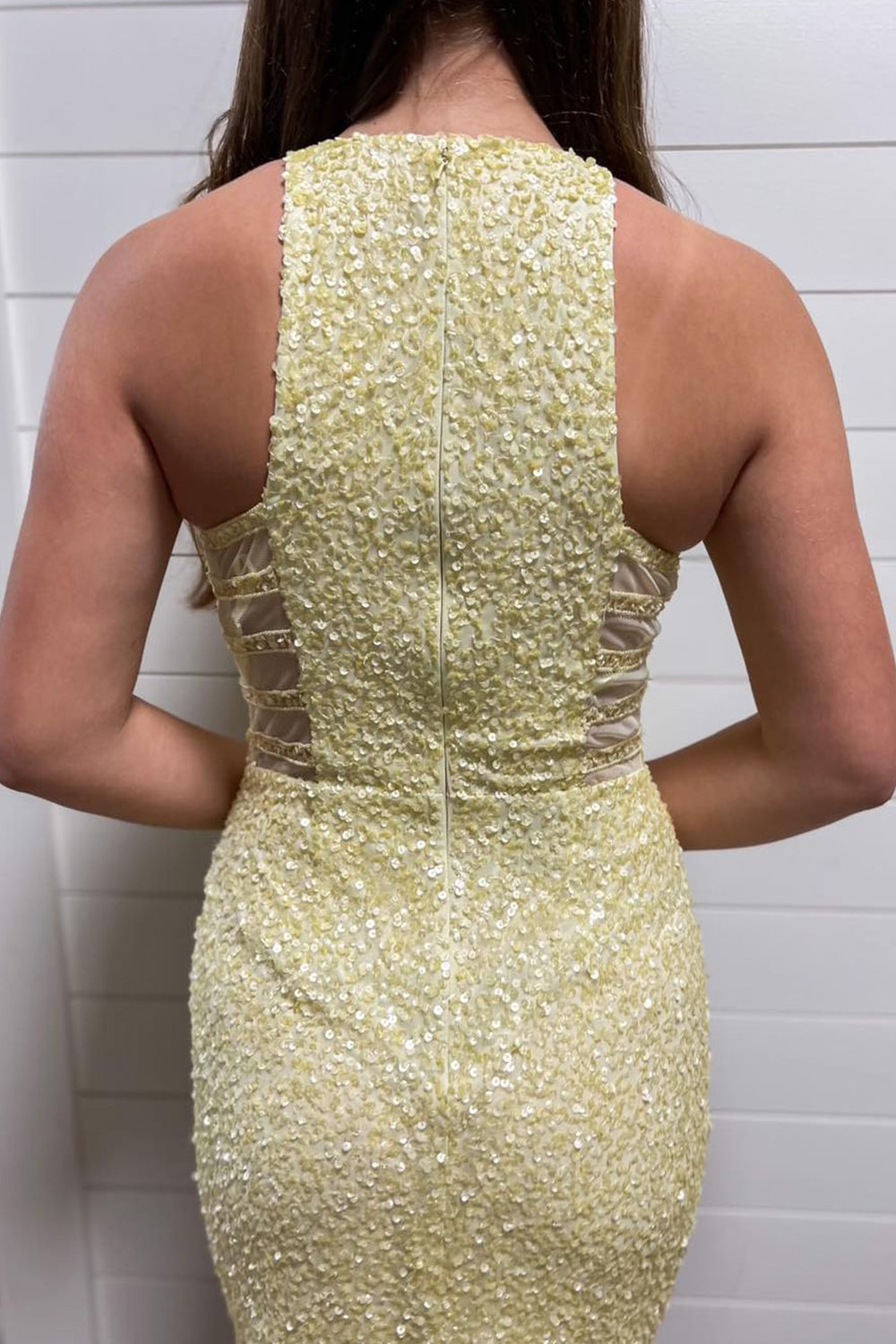 Yellow Homecoming Dresses Sequin Asymmetrical Tight Cocktail Dresses