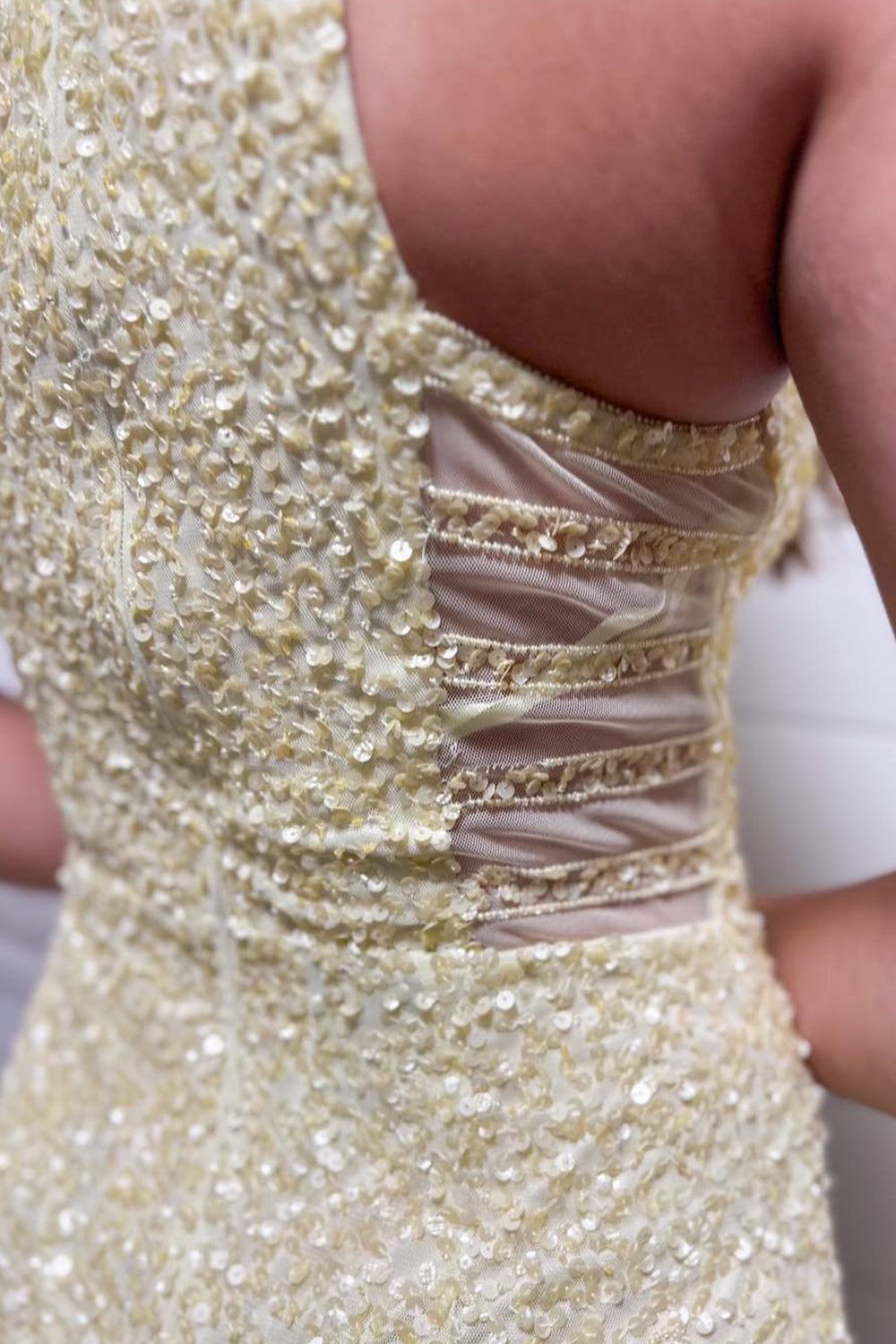 Yellow Homecoming Dresses Sequin Asymmetrical Tight Cocktail Dresses