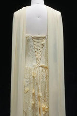 Yellow Lace A Line Prom Dress Sweetheart Lace Appliqued Formal Dress with 3D Flowers