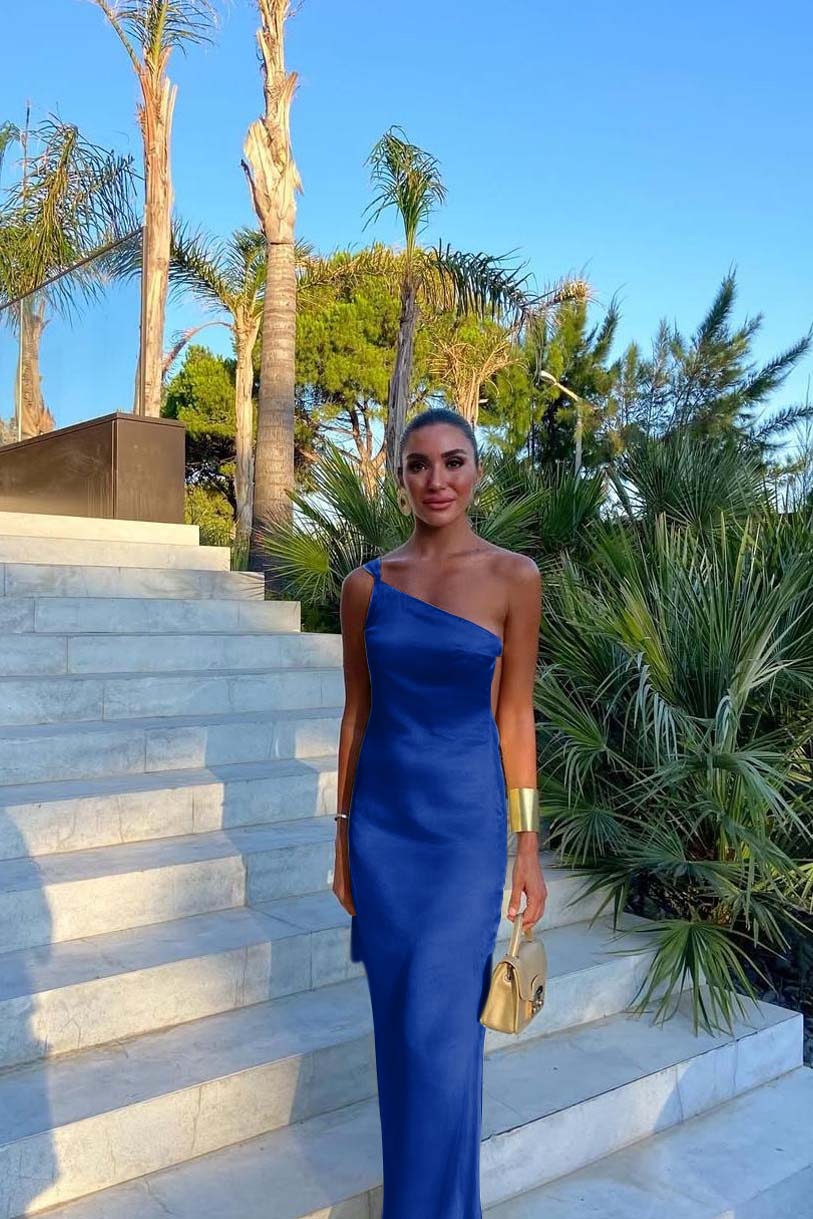 Yellow Mermaid Prom Dress Sleeveless One Shoulder Satin Formal Dress