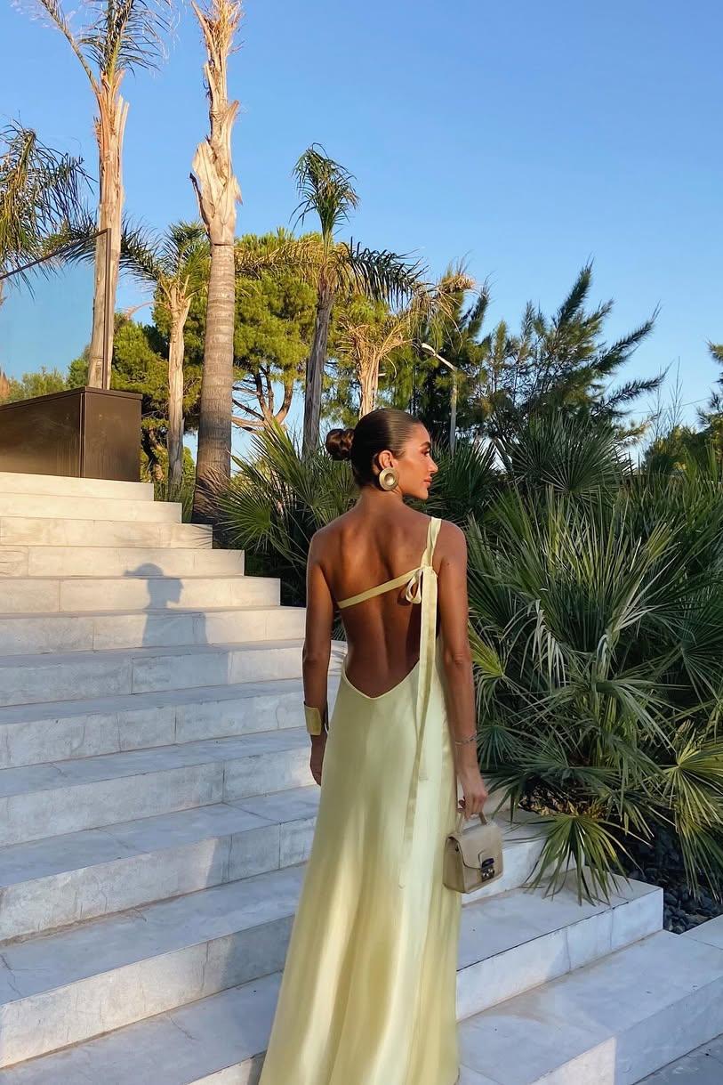 Yellow Mermaid Prom Dress Sleeveless One Shoulder Satin Formal Dress