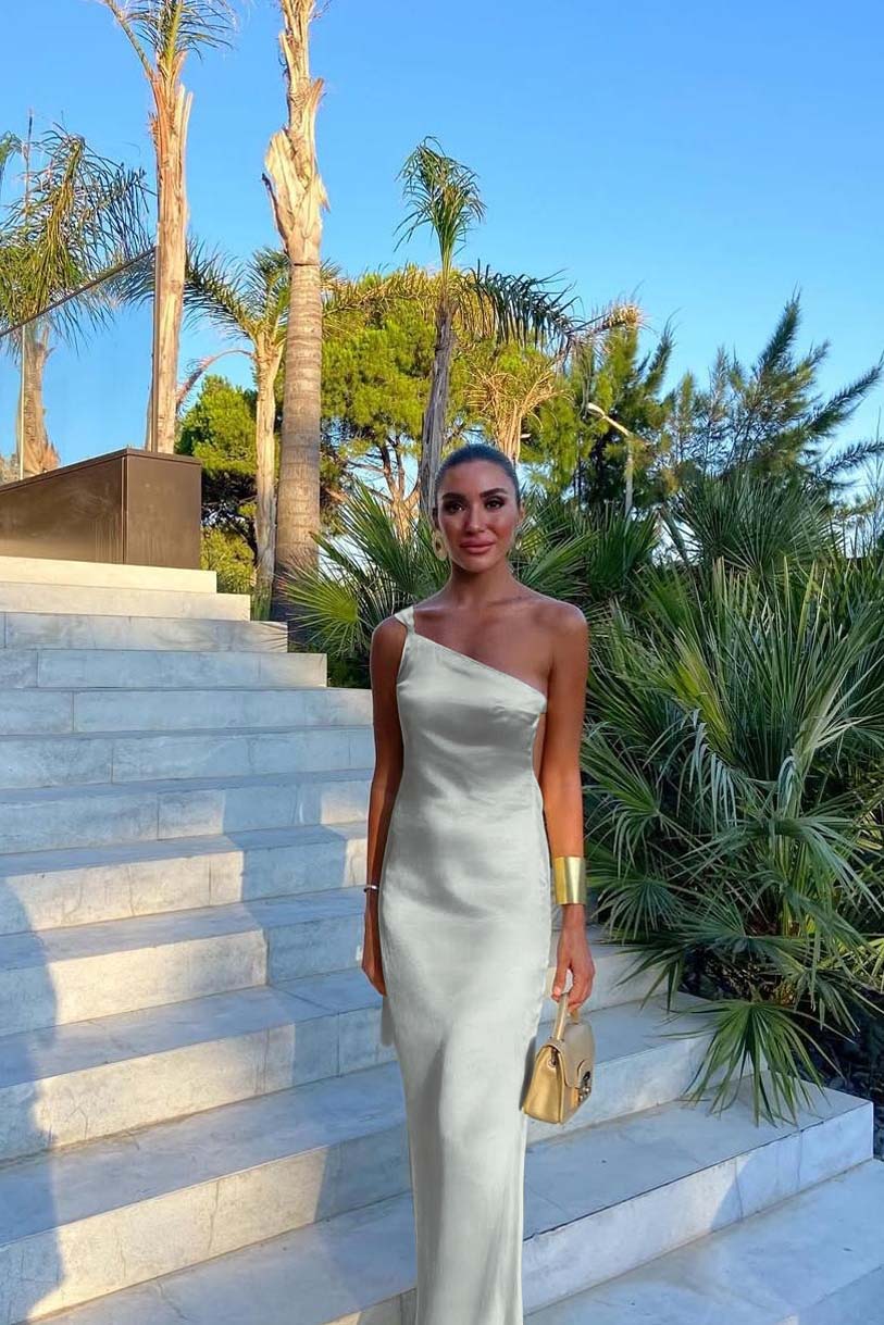 Yellow Mermaid Prom Dress Sleeveless One Shoulder Satin Formal Dress