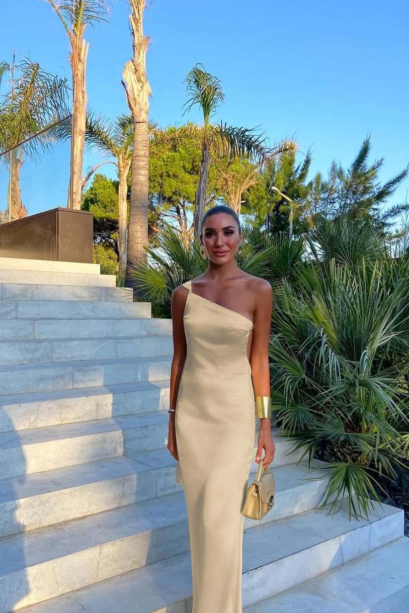 Yellow Mermaid Prom Dress Sleeveless One Shoulder Satin Formal Dress