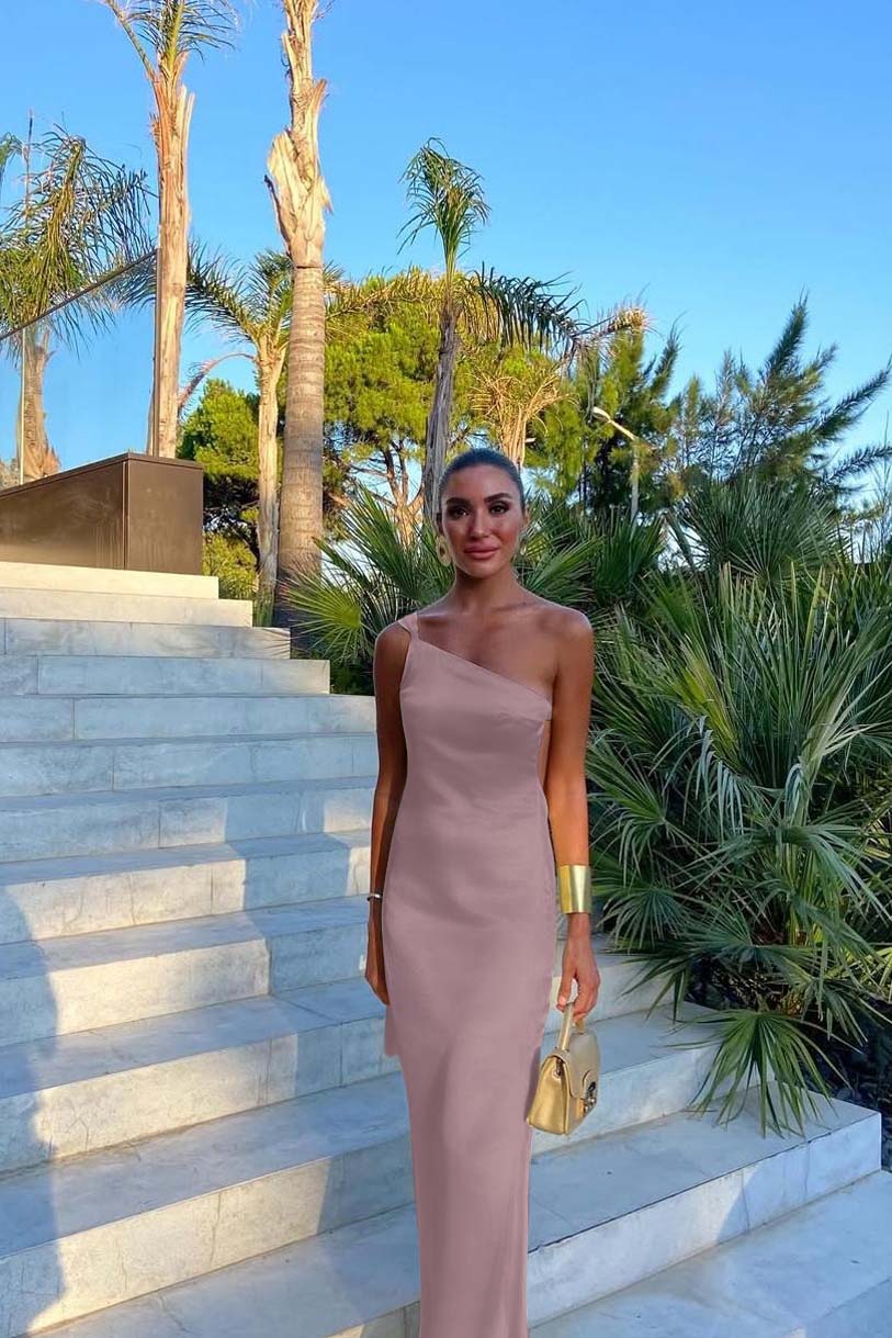 Yellow Mermaid Prom Dress Sleeveless One Shoulder Satin Formal Dress