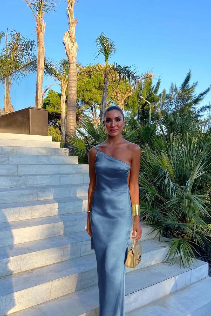 Yellow Mermaid Prom Dress Sleeveless One Shoulder Satin Formal Dress