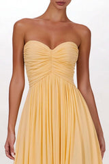 Dressystars Yellow Pleated Sweetheart A Line Long Chiffon Prom Dress