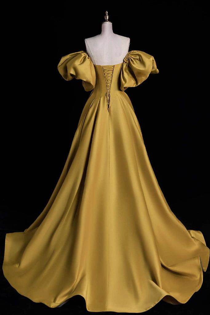 Yellow Prom Dress A Line Satin Long Formal Evening Dress