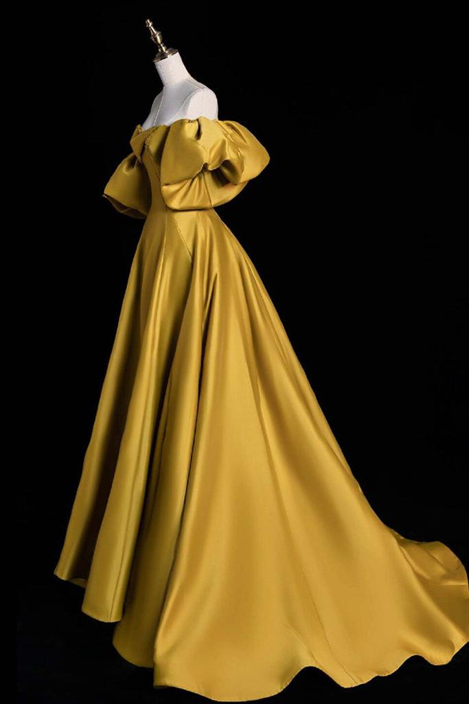 Yellow Prom Dress A Line Satin Long Formal Evening Dress