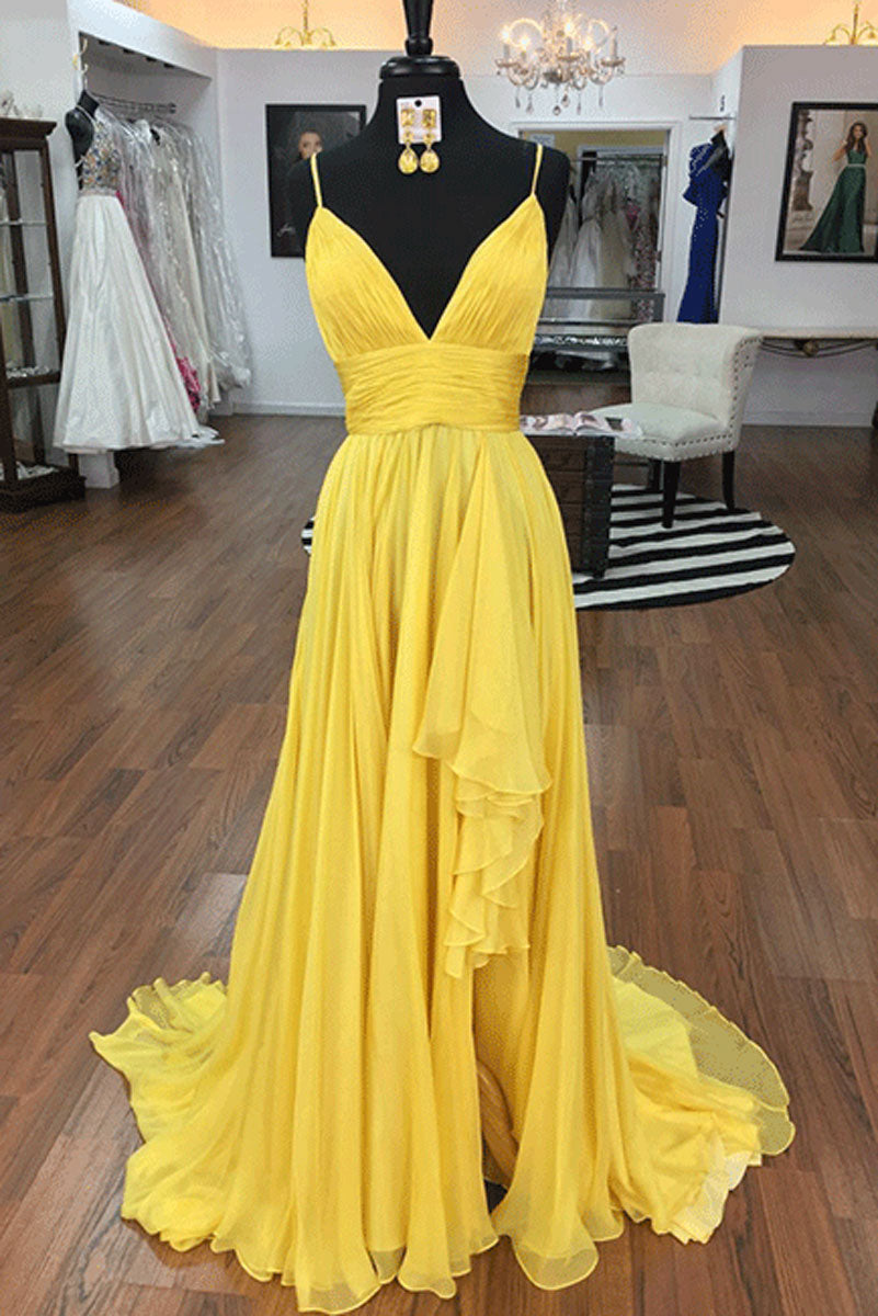 Yellow Prom Dress Chiffon Long Evening Dress