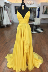 Yellow Prom Dress Chiffon Long Evening Dress