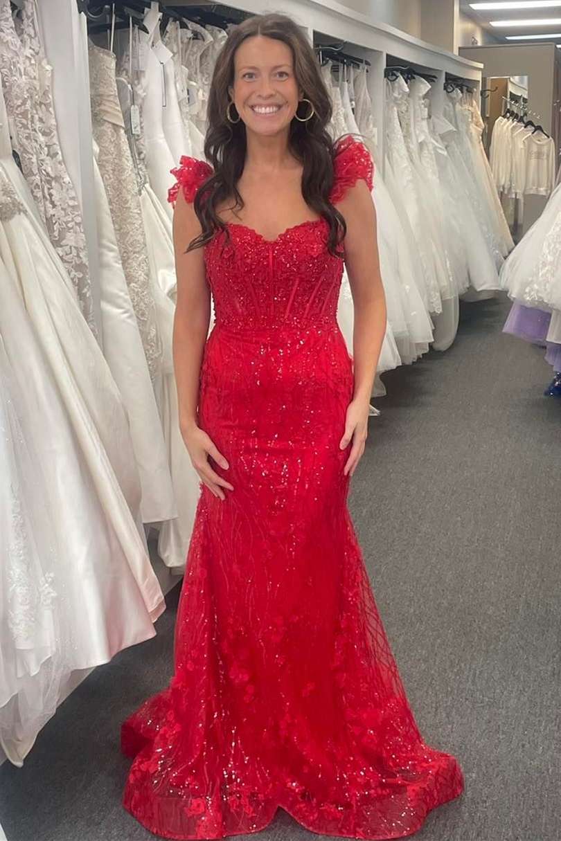 Yellow Prom Dress Ruffle Straps 3D Flower Mermaid Long Evening Dress