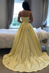 Yellow Prom Dress Satin Long Evening Dress