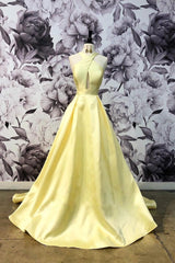 Yellow Prom Dress Satin Long Evening Dress