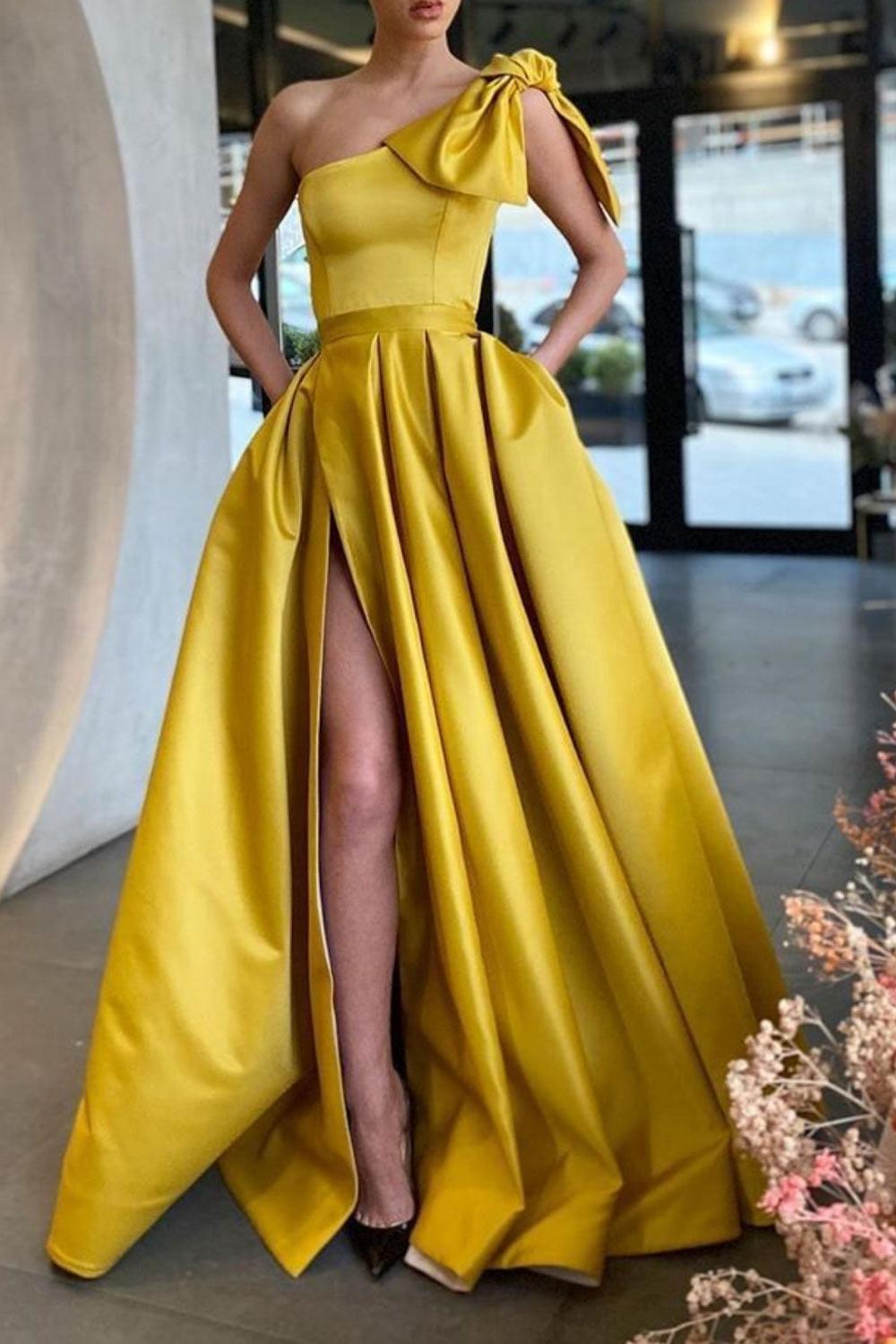 Yellow Prom Dress Satin Long Formal Evening Dress