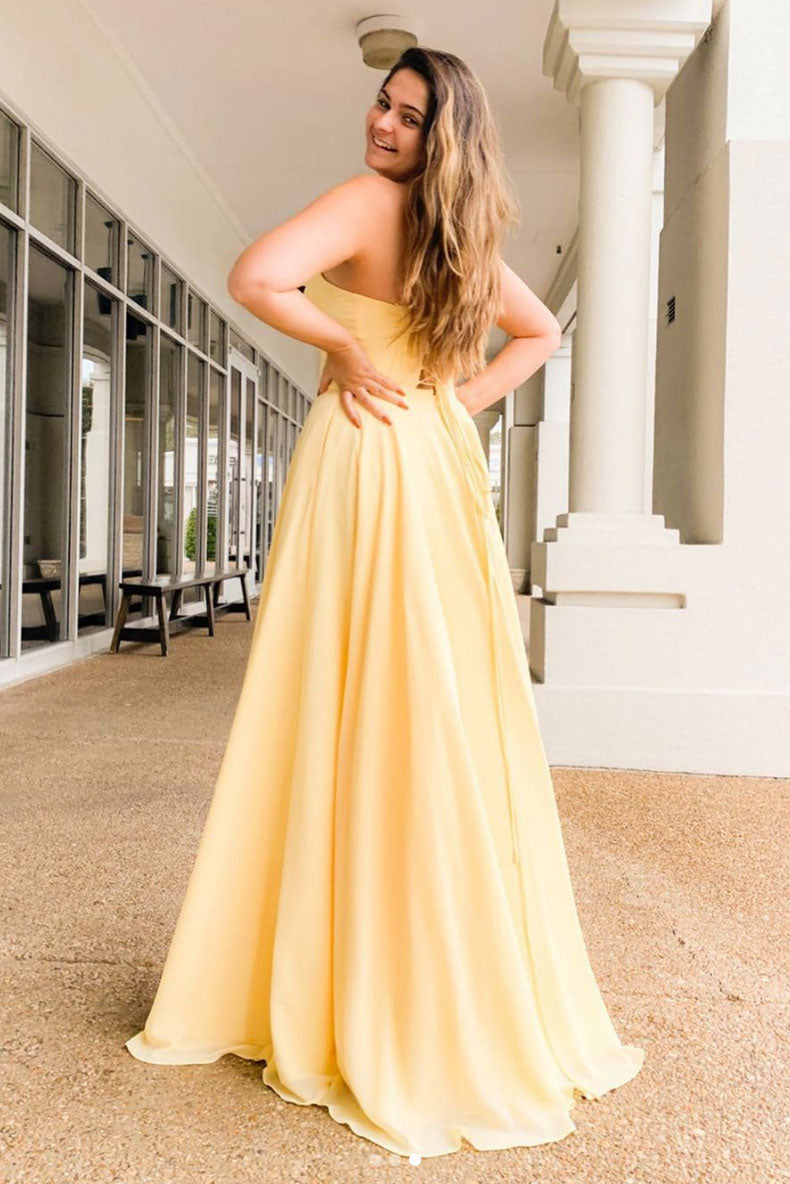 Yellow Prom Dress Satin Long Formal Evening Dress