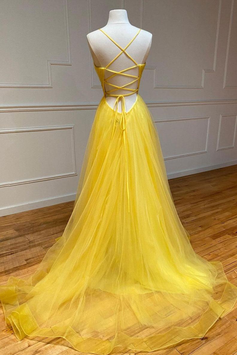 Yellow Prom Dress Sweetheart Tulle Long Evening Dress
