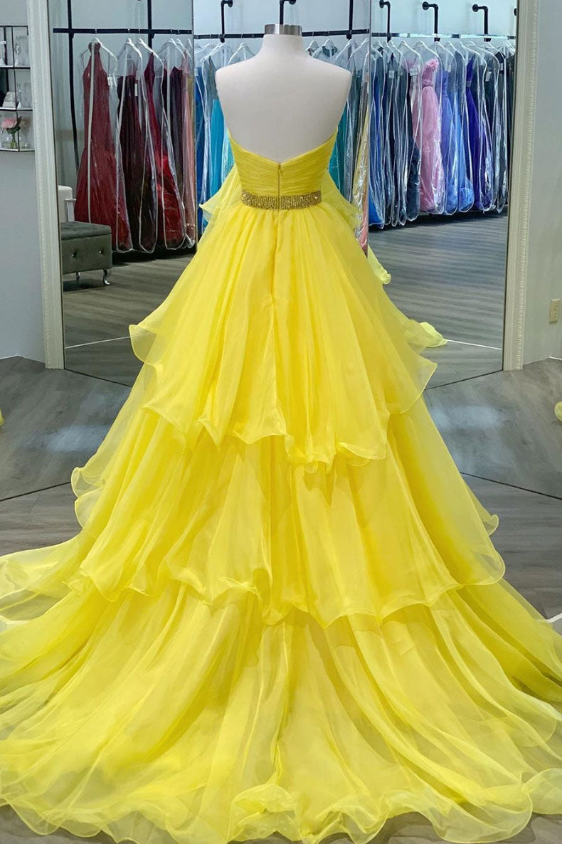 Yellow Prom Dress Sweetheart Tulle Long Formal Dress Evening Dress