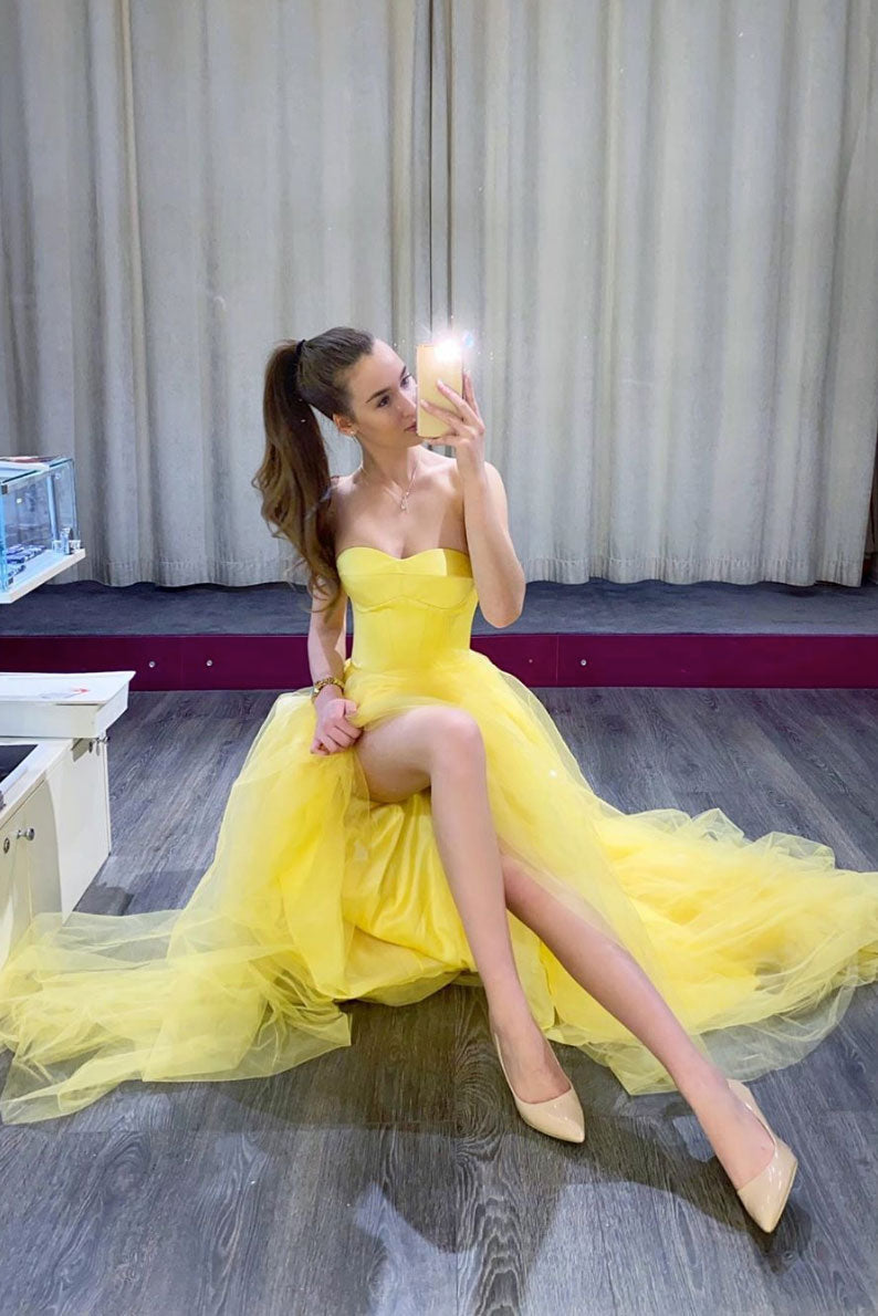 Yellow Prom Dress Tulle Long Formal Dress Evening Dress