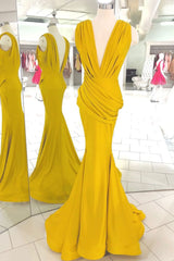 Yellow Prom Dress V Neck Long Evening Dress
