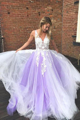 Yellow Prom Dress V Neck Tulle Lace Long Formal Dress Evening Dress