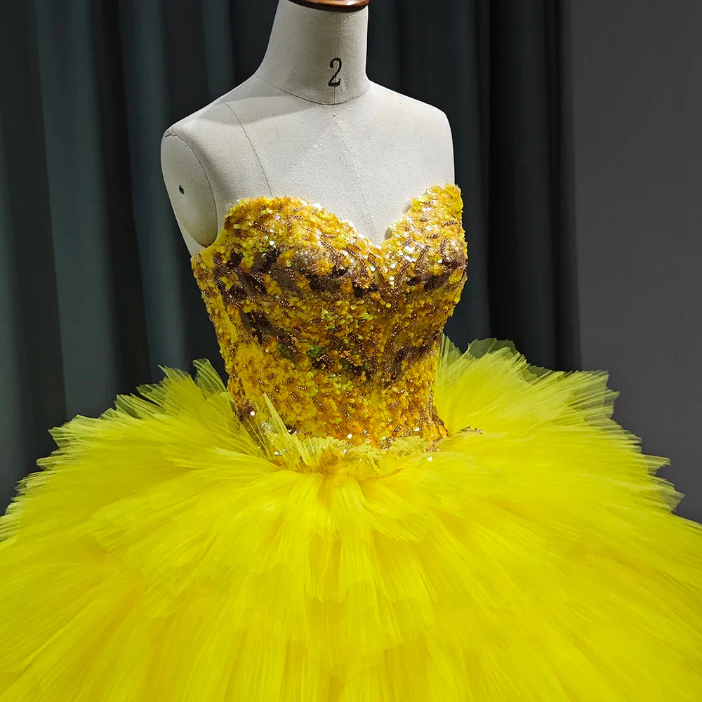 Yellow Quinceanera Dress Luxury Lace Party Dress Strapless Prom Ball Gown Quinceanera Gown