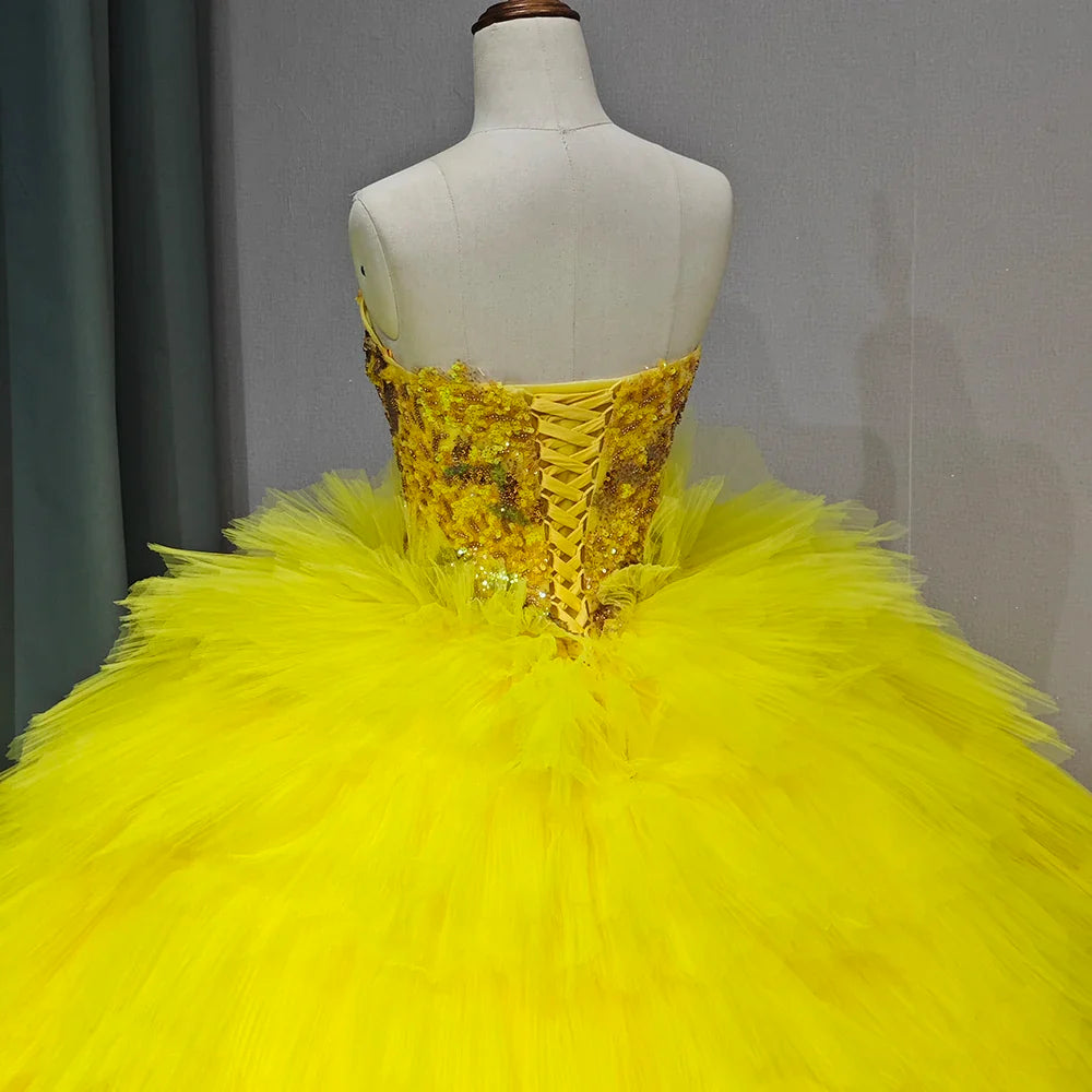 Yellow Quinceanera Dress Luxury Lace Party Dress Strapless Prom Ball Gown Quinceanera Gown