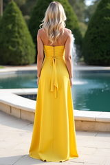 Yellow Sheath Long Sweetheart Formal Dress With Slit
