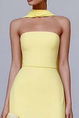 Dressystars Yellow Sheath Neck Scarf Strapless Long Prom Dress With Slit