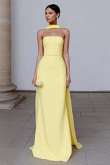 Dressystars Yellow Sheath Neck Scarf Strapless Long Prom Dress With Slit