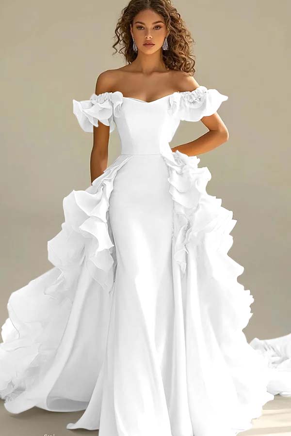 Yellow Sheath/Column Prom Dress Cap Sleeve Off the Shoulder Ruffled Formal Dress