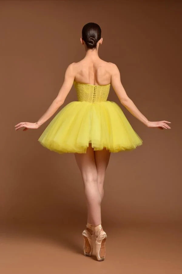Yellow Strapless Homecoming Dress A Line Tulle Short Cocktail Dresses