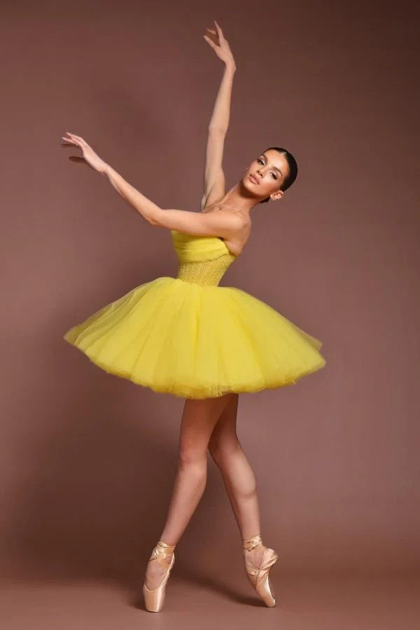Yellow Strapless Homecoming Dress A Line Tulle Short Cocktail Dresses